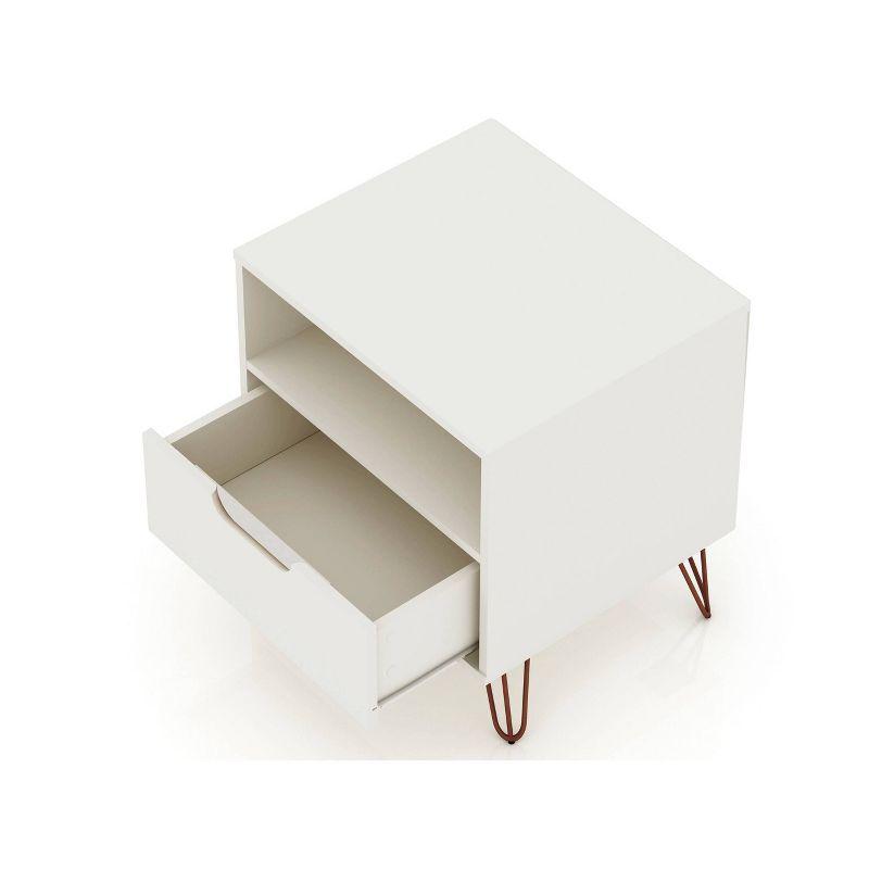 Set of 2 Rockefeller 1 Drawer Nightstands Off White - Manhattan Comfort: Mid-century Design, Metal Legs, Concealed Storage