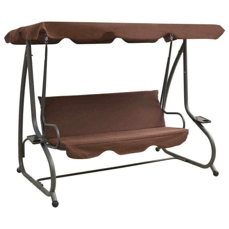 Coffee Brown Steel Outdoor Swing Bench with Canopy