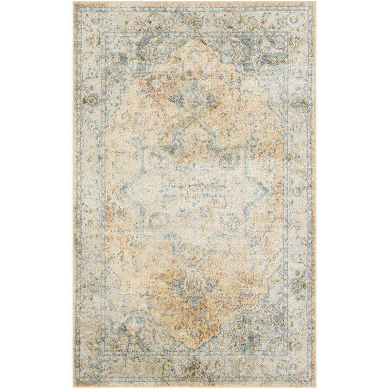 Nourison Astra Machine Washable Vintage Medallion Indoor Rug Beige Blue 2'2" x 4'