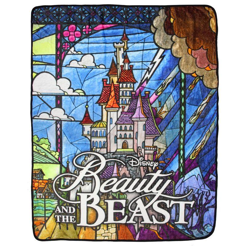 Disney Beauty and the Beast Stained Glass Plush Throw Blanket