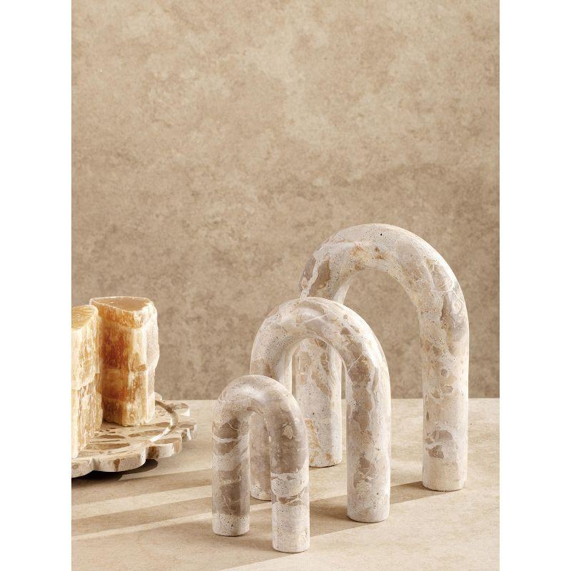 Set of 3 Beige and Brown Marble Arch Figurines