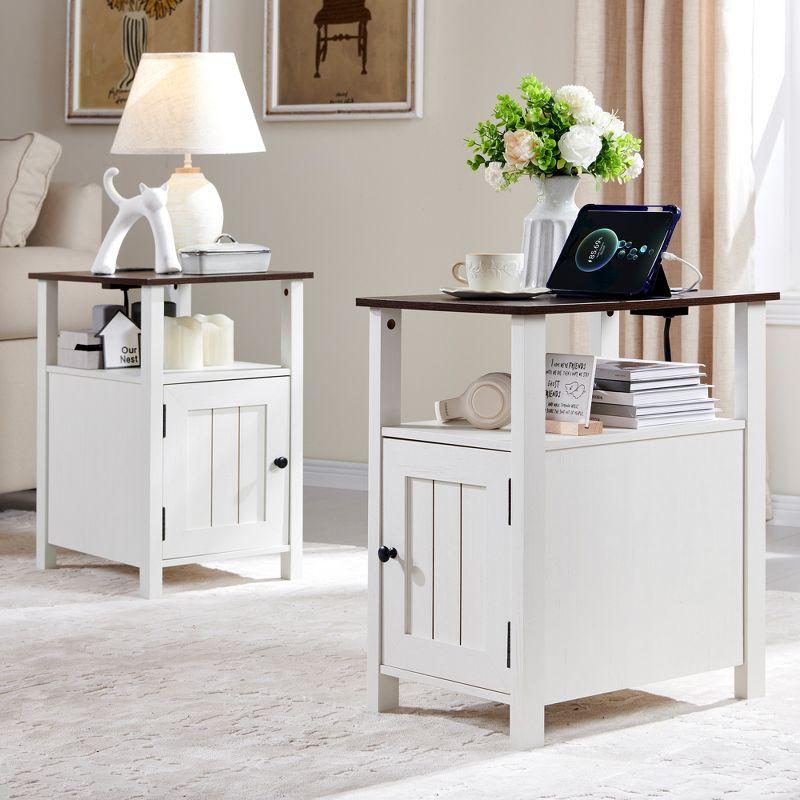 Wood Nightstands with Charging Station End Table Bedside Tables with Barn Door