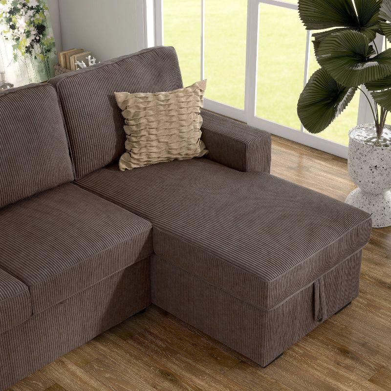 HOMES: Inside + Out Paeke Sleeper Sectional Sofa Corduroy with Storage Chaise and Reversible Brown