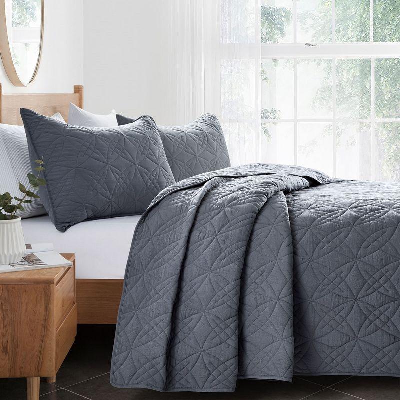 Peace Nest Premium Ultra Soft Reversible Quilted Coverlet Set, King, Dark Gray