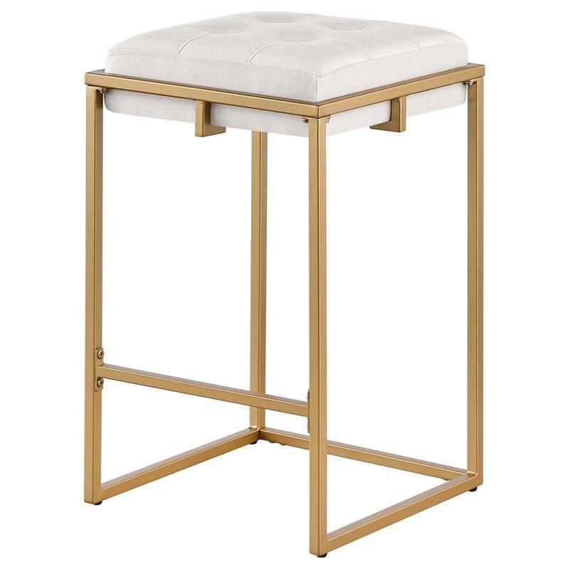 Coaster Set of 2 Nadia Modern Upholstered Square Counter Height Barstools Beige/Gold