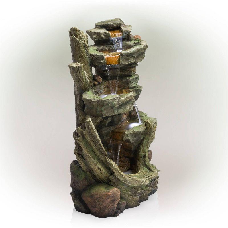 Cascading Stone Tower Fountain With Cool White LED Lights - Alpine Corporation: Outdoor Water Feature, No Assembly Required