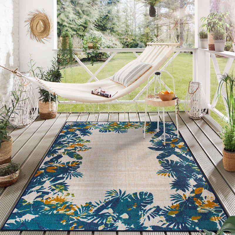 Multi Floral Border Synthetic Indoor/Outdoor Area Rug