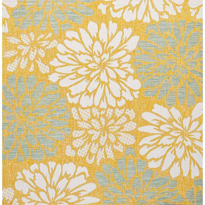 5' x 5' Zinnia Modern Floral Textured Weave Indoor/Outdoor Area Rug, Yellow/Cream - JONATHAN Y