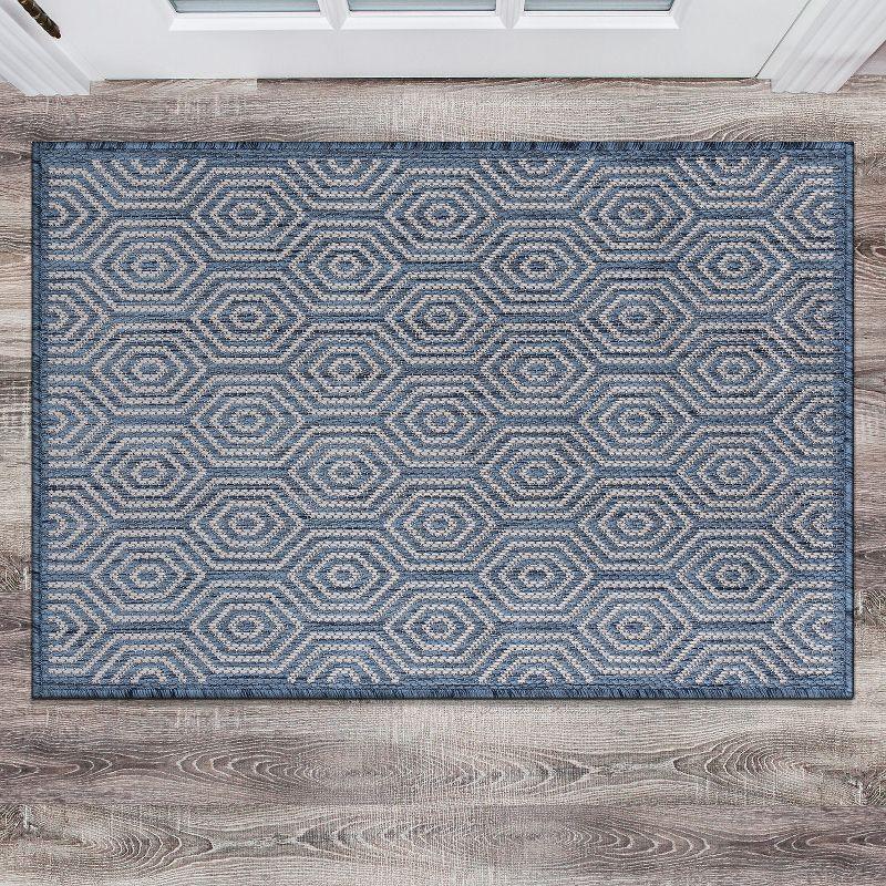World Rug Gallery Modern Geometric Textured Flat Weave Indoor/Outdoor Area Rug - BLUE 2'x3'