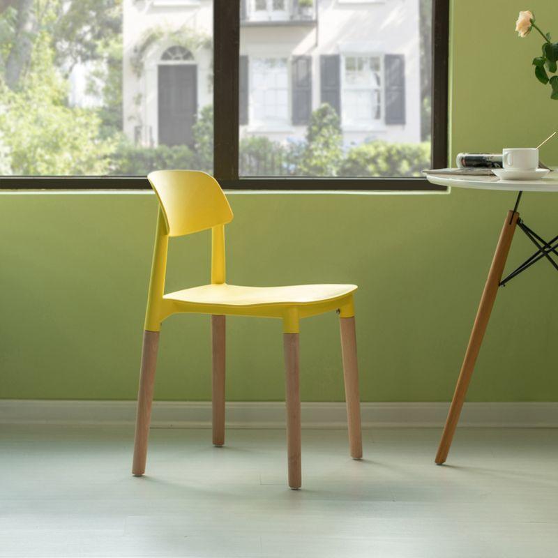 Fabulaxe Plastic Dining Chair Open Back with Beech Wood Legs, Yellow