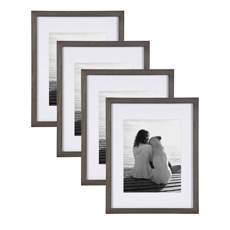 Gray Wood Wall Frame Set with White Mat, 11x14 matted to 8x10, Pack of 4