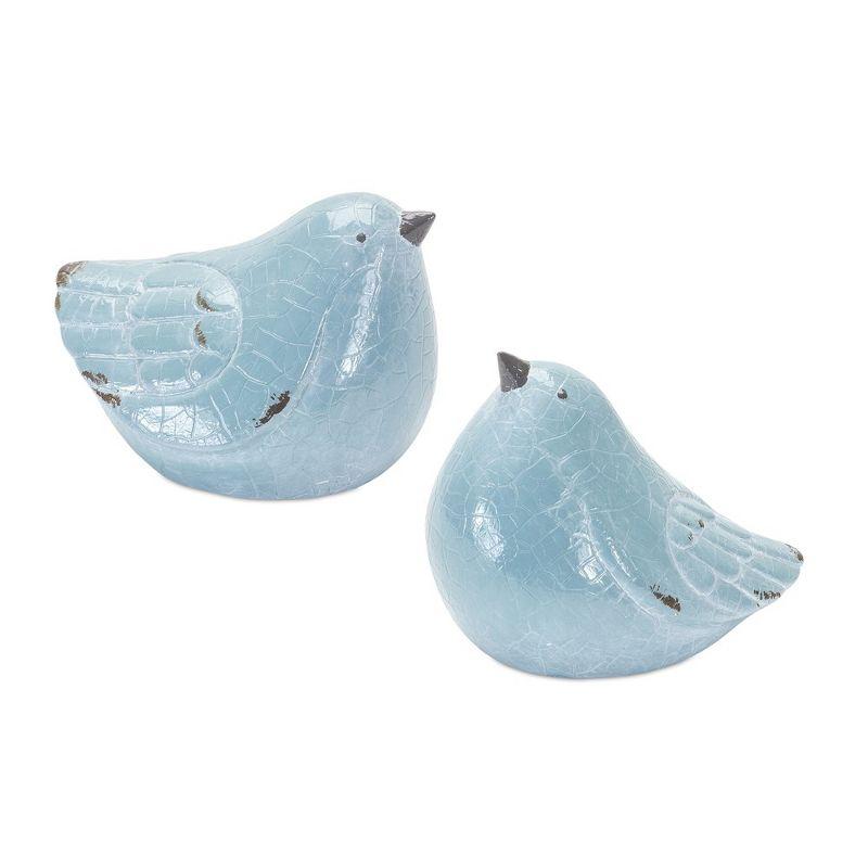 Set of 4 Blue Ceramic Spring Bird Figurines