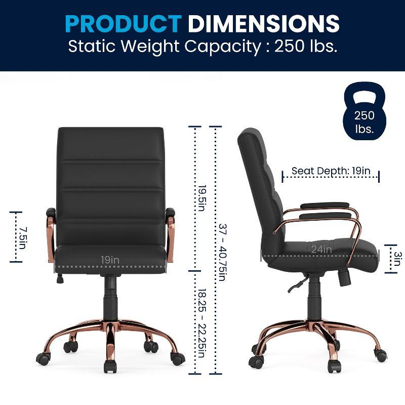 Black LeatherSoft Mid-Back Executive Swivel Chair with Rose Gold Frame