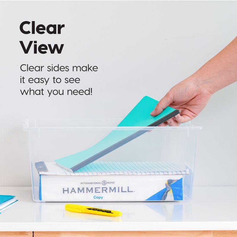 IRIS USA 12 Qt. Large Deep Clip Box, 4 Pack, Clear Plastic Storage Container Bins with Latching Lids, Seafoam Blue Buckles