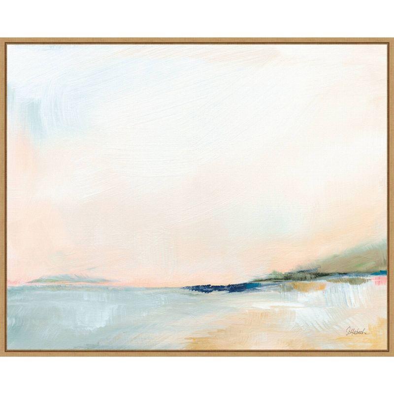 Open Sky Over Water Framed Canvas Art Print in Maple Frame