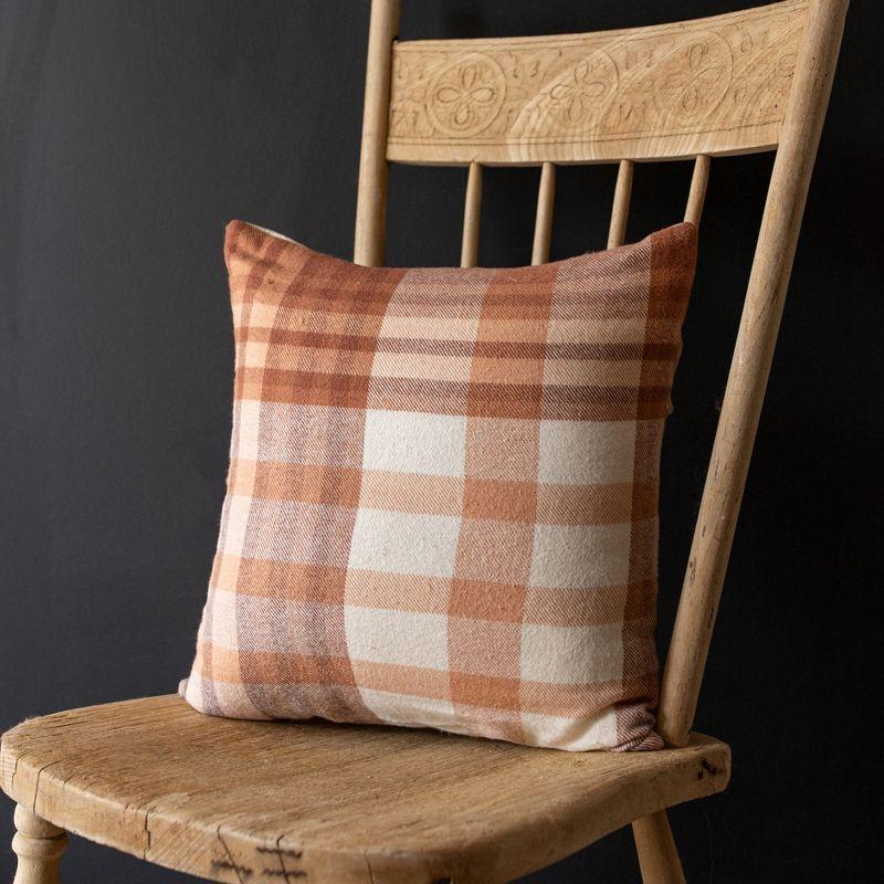 14x14 Inch Hand Woven Plaid Throw Pillow Rust Cotton With Polyester Fill by Foreside Home & Garden