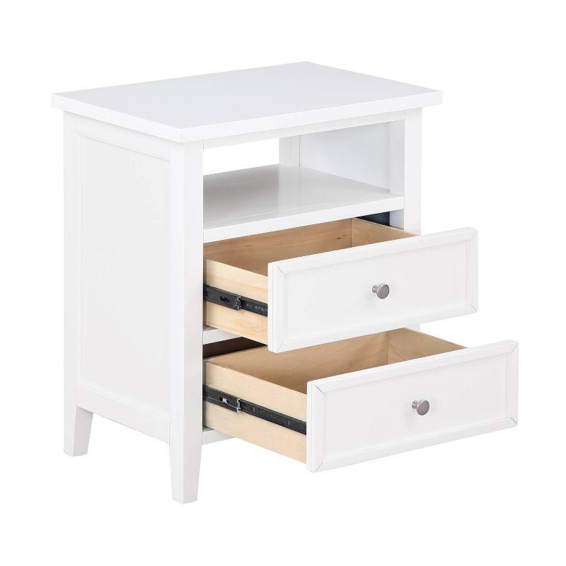 Comfort Pointe Walker Nightstand White: Poplar Wood, Nickel Knobs, Metal Ball Bearing Glides