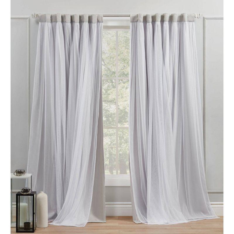 Cloud Grey Blackout and Sheer Layered Curtain Panels, 52" x 63"