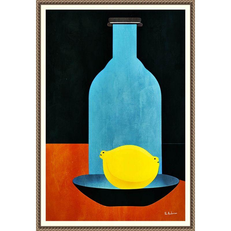 Beaded Framed Still Life Lemon and Bottle Canvas Print