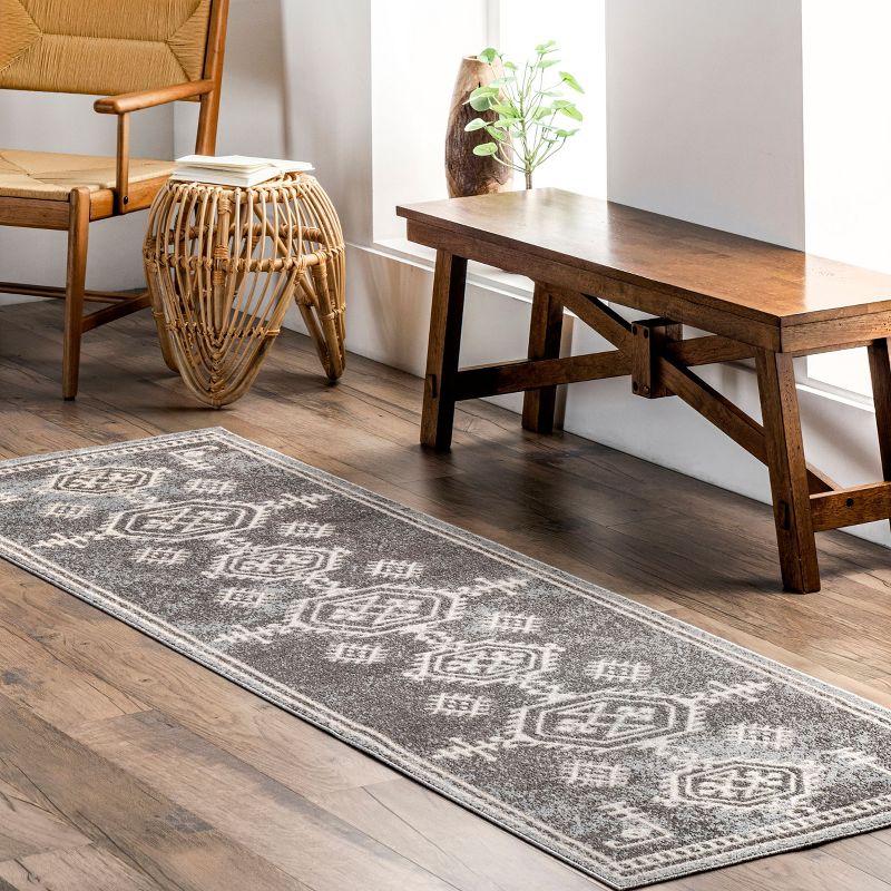 Nuloom Kyleigh Medallion 2x8 Machine Washable Runner Indoor Area Rug for Living Room Bedroom Dining Room Entryway Hallway Kitchen, Dark Grey/Ivory