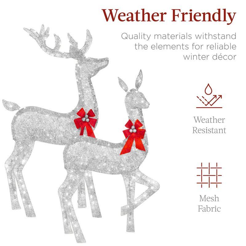 Best Choice Products 6.5ft 3-Piece Lighted Christmas Deer Set Outdoor Yard Decoration w/ 385 LED Lights, Stakes - Silver