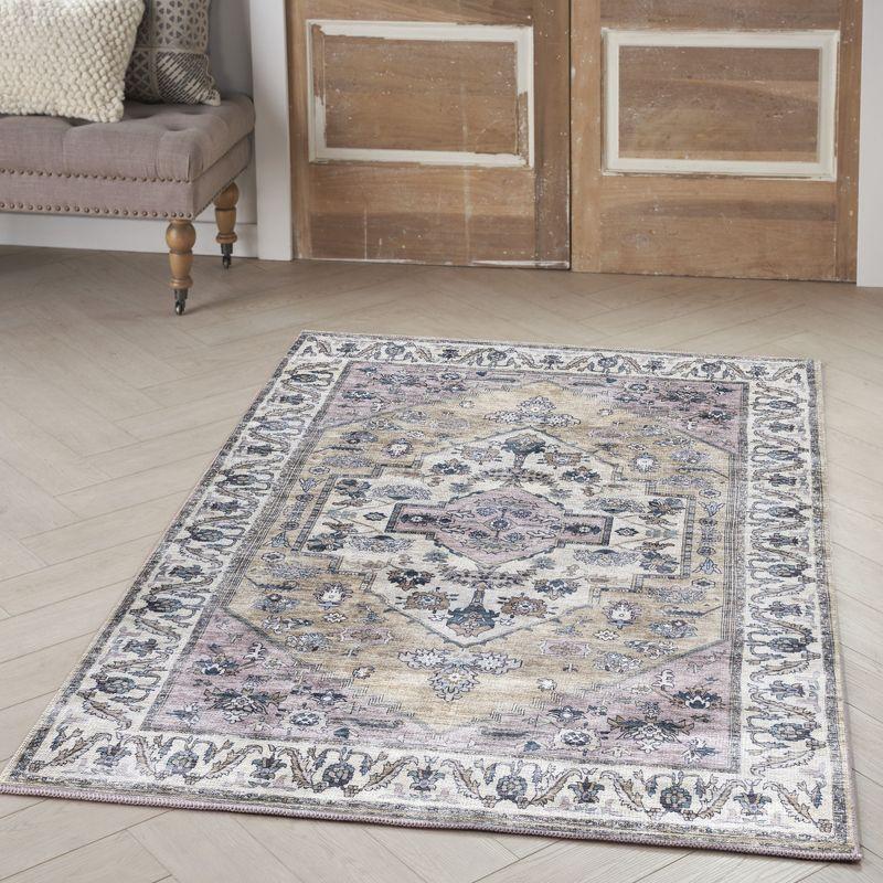 Brilliance 4' x 6' Beige Multicolor Washable Synthetic Rug