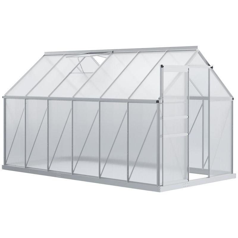 Silver Polycarbonate Walk-In Garden Greenhouse with Aluminum Frame