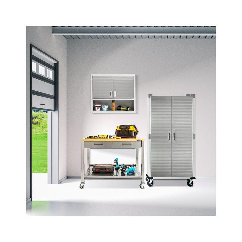 48'' Wide Stainless Steel Kitchen Rolling Cart Island with Solid Wood Top