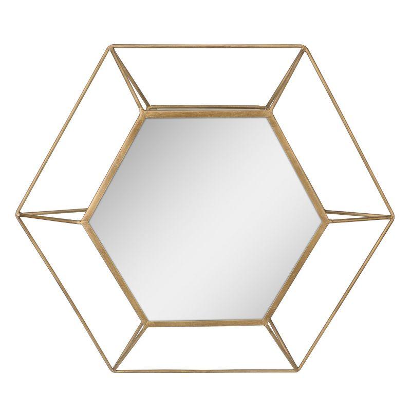 Elegant Gold Hexagon 24" Metal Frame Hanging Wall Mirror