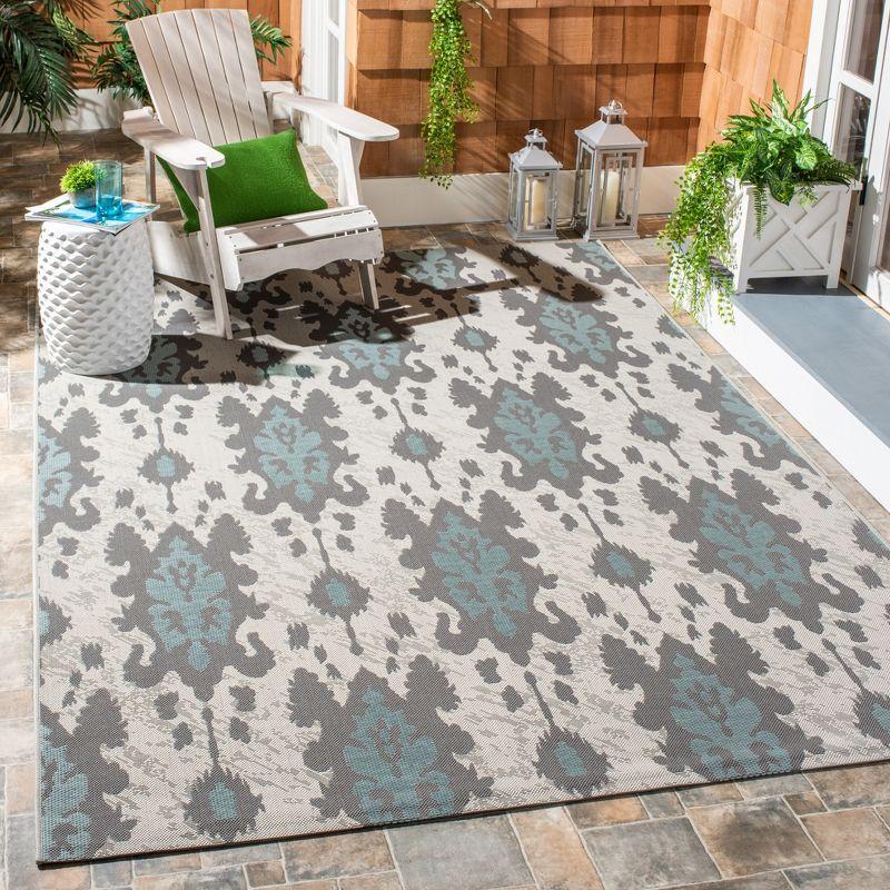 Gray and Aqua Rectangular Washable Synthetic Area Rug