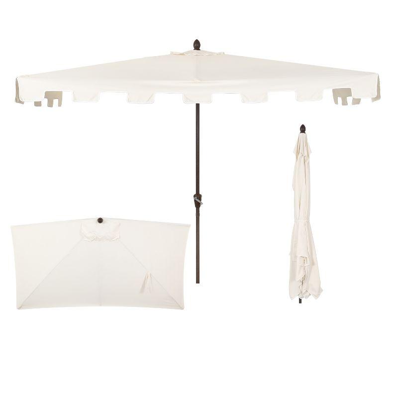 JONATHAN Y Sidney 9 ft. Classic MidCentury Rectangular Half Market Patio Umbrella with Crank, Wind Vent and UV Protection in Cream/White