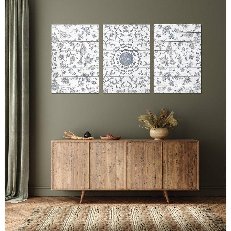 48" x 24" Chinoiserie Pattern Triptych Print on Wood Wall Sign: Modern Decor - Gallery 57