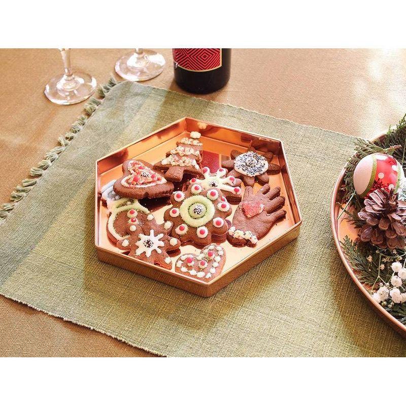 9" 3pc Decorative Hexagonal Stainless Steel Trays Copper Plated Finish - ACHLA Designs: Handmade, Rolled Edges, Indoor/Outdoor Use