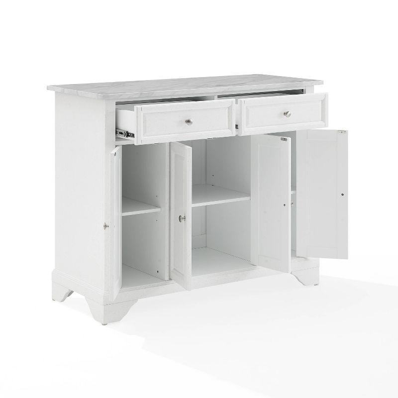 Avery Kitchen Island/Cart Distressed White/White Marble - Crosley: Adjustable Shelves, Particle Board Frame, 6 Shelves, 2 Drawers