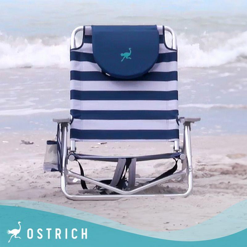 Ostrich On-Your-Back Sand Chair, Beach Reclining Lawn Chair w/Backpack Straps, Outdoor Furniture for Pool, Camping, or Backyard, Blue Stripe