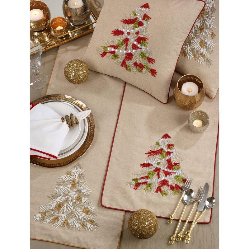16" X 72" Beaded Christmas Tree Runner Red - SARO Lifestyle: Elegant Holiday Decor, Non-Woven Polyester, Spot Clean