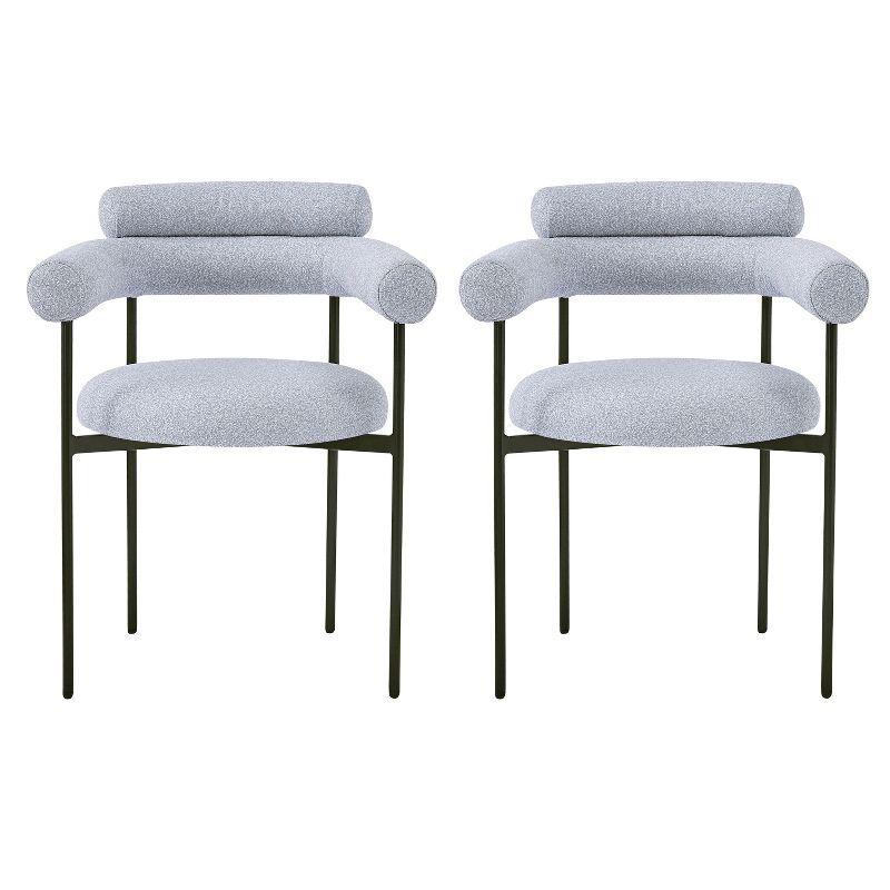 Gray Upholstered Metal Armchair Set with Low Slat Back