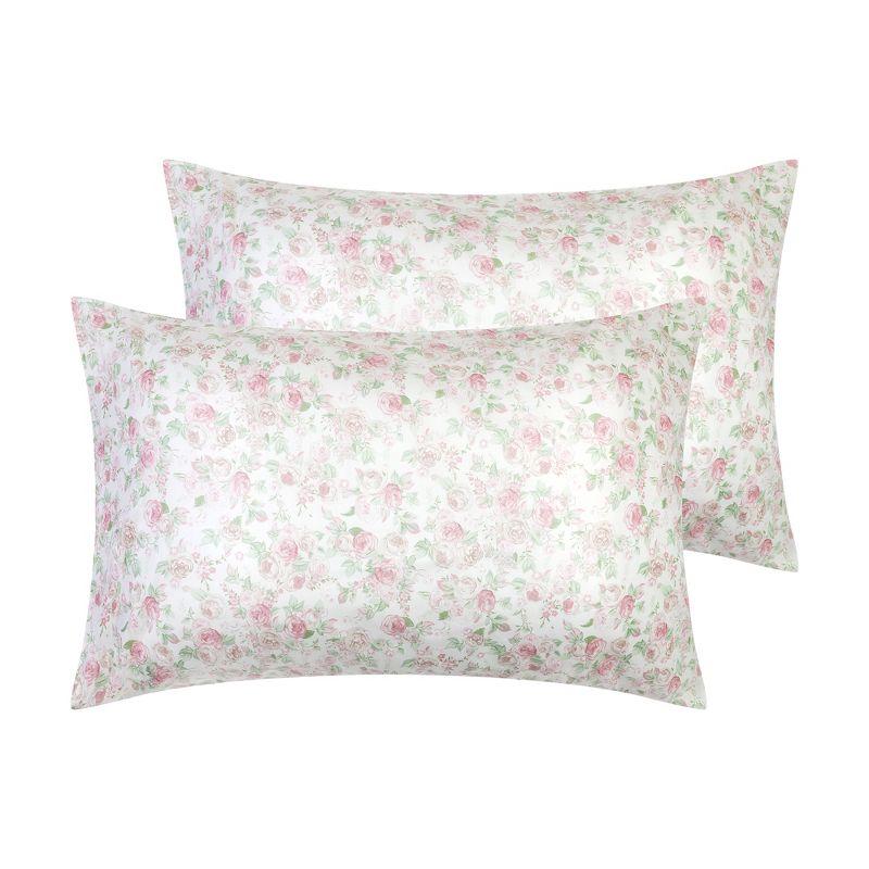 Light Pink Floral Cotton Standard/Queen Pillowcase Set