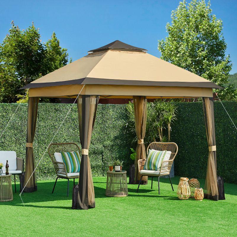 Beige and Brown 11x11 FT Adjustable Pop-Up Gazebo Tent