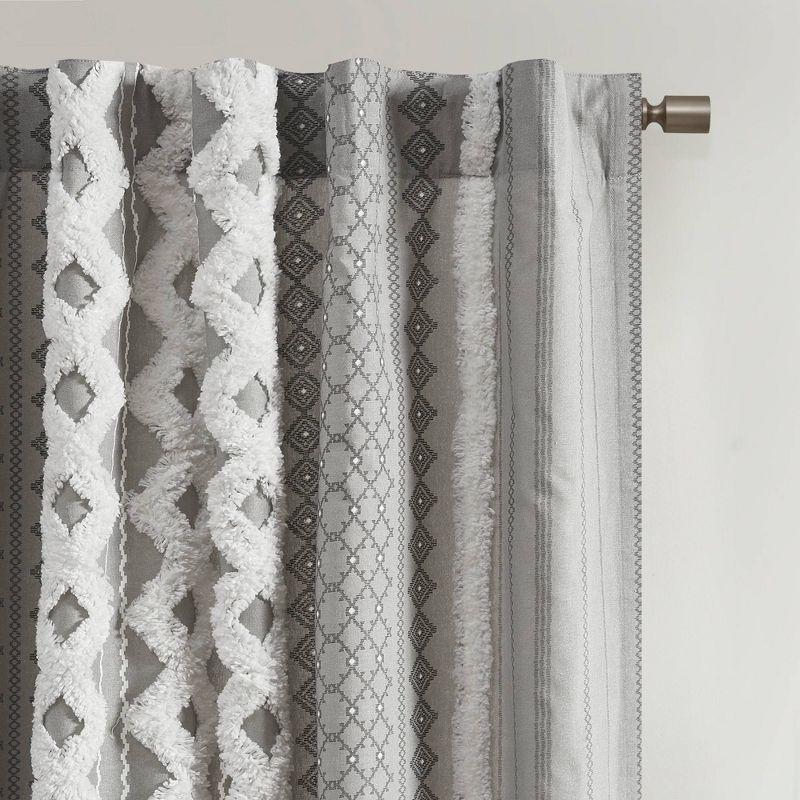 INK+IVY Imani Cotton Printed Curtain Panel with Chenille Stripe and Lining