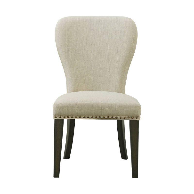Set of 2 Savoy Upholstered Dining Armless Chairs Cream - Alaterre Furniture: Faux Leather, Nailhead Detail, Rubberwood Frame