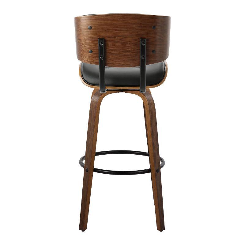 Lombardi 30" Black Faux Leather and Walnut Wood Swivel Barstool