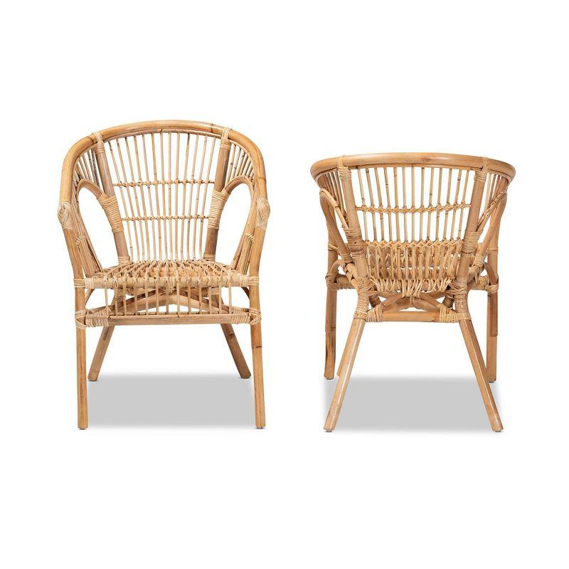 Natural Brown Rattan Slat Back Arm Chair Set