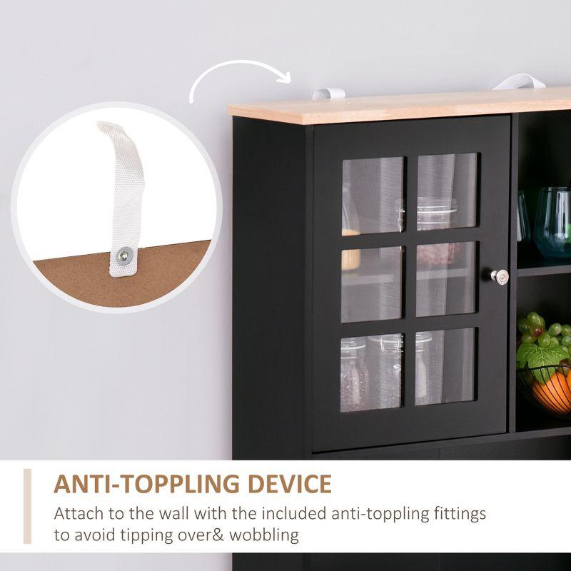 HOMCOM Kitchen Buffet with Hutch, Storage Pantry with 3 Cabinets, 2 Open Shelves and Large Countertop, Black