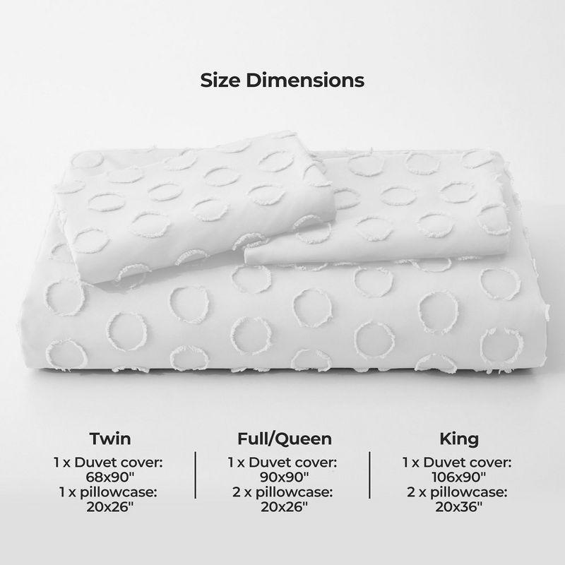 Peace Nest Tufted Clipped Jacquard Geometric Duvet Cover & Pillowcase Set, Circle White, Full/Queen, 90"x90"
