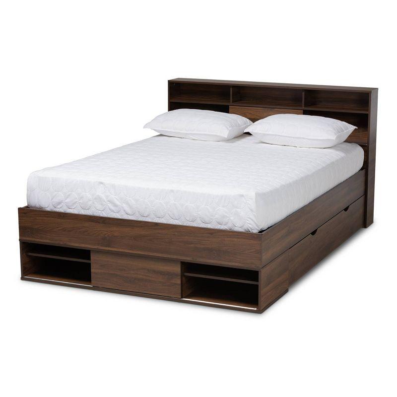 Modern Tristan Walnut Brown Queen Platform Bed with Storage