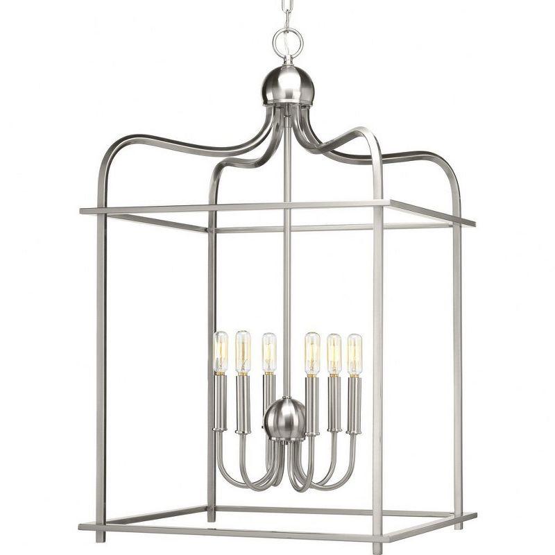 Brushed Nickel 6-Light Open Cage Foyer Pendant