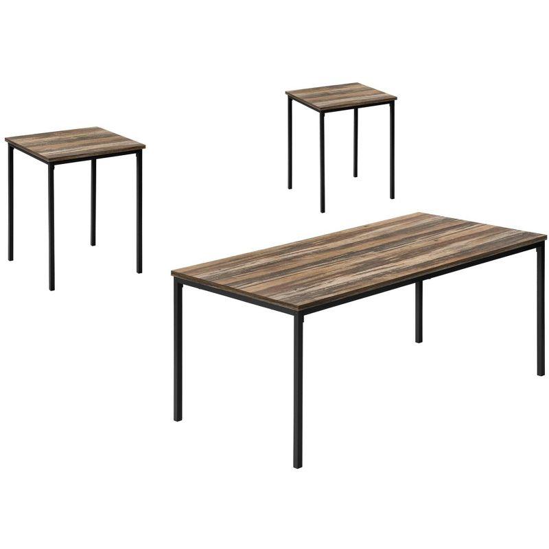 Monarch Specialties Table Set 3pcs Set Coffee End Black Metal Brown Reclaimed Laminate Contemporary Modern