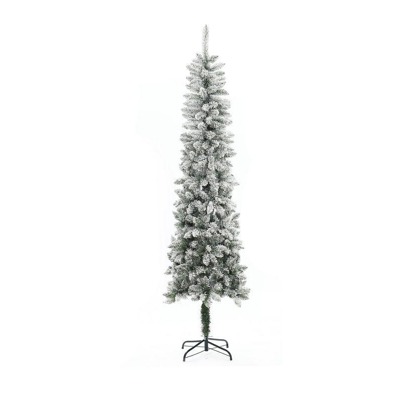 7.4ft Slim Flocked Green PVC Christmas Tree with Metal Stand