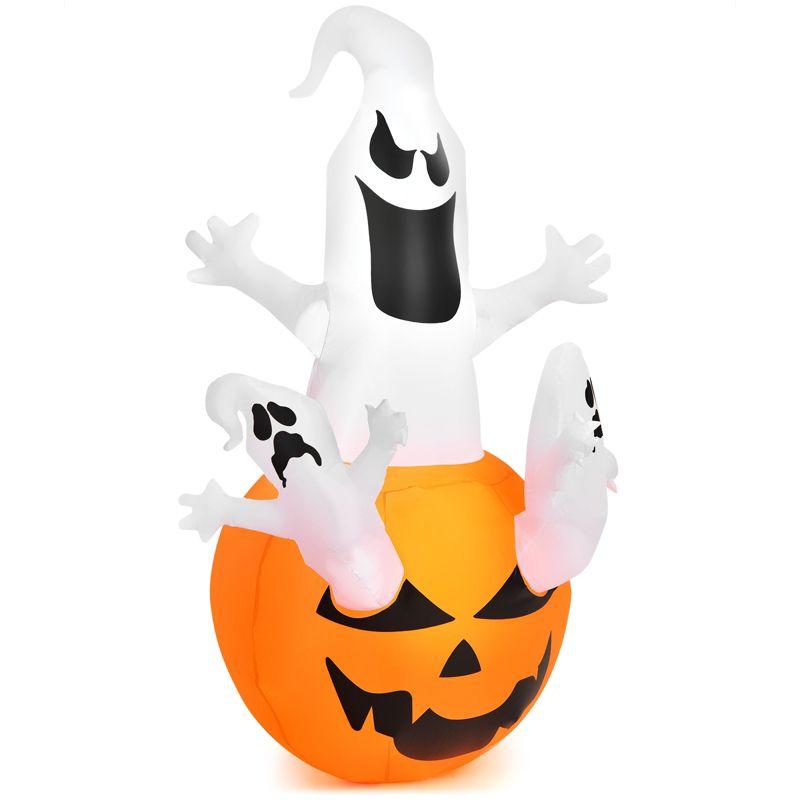 Tangkula 6ft Halloween Inflatables Ghost Pumpkin-Halloween Blow Up Yard Decorations w/Build-in LED Light